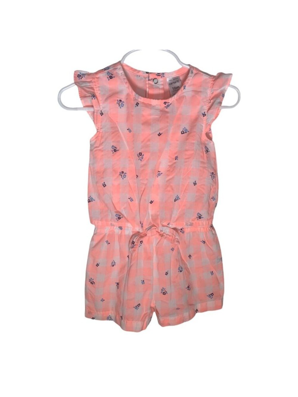 Carters Baby Girls 18M Pink Gingham Floral Romper Ruffle Sleeve Outfit